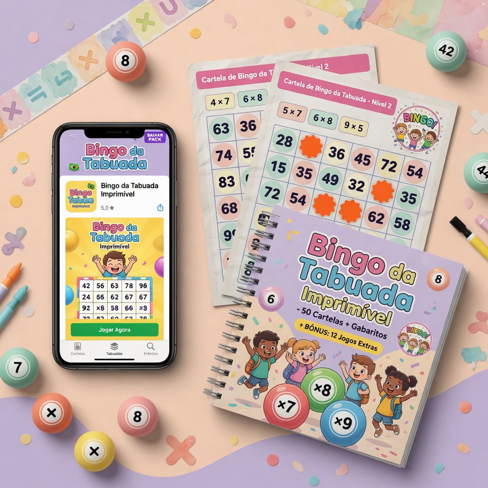 Bingo da Tabuada Imprimível — 50 cartelas + gabaritos