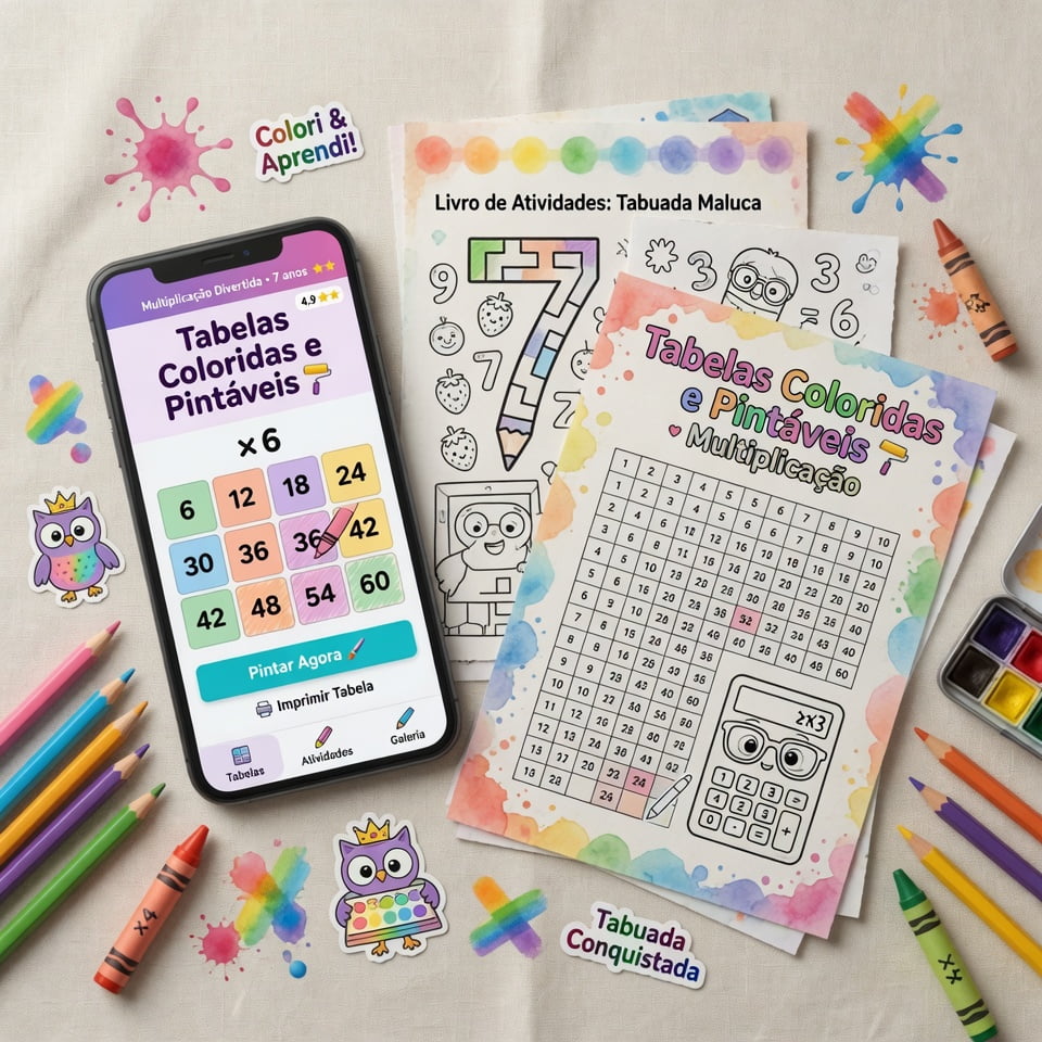 Tabelas Coloridas e Pintáveis — multiplicação com cor